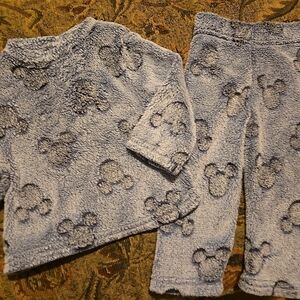Disney Plush Light Blue Kids Pajama Set with Character Silhouettes